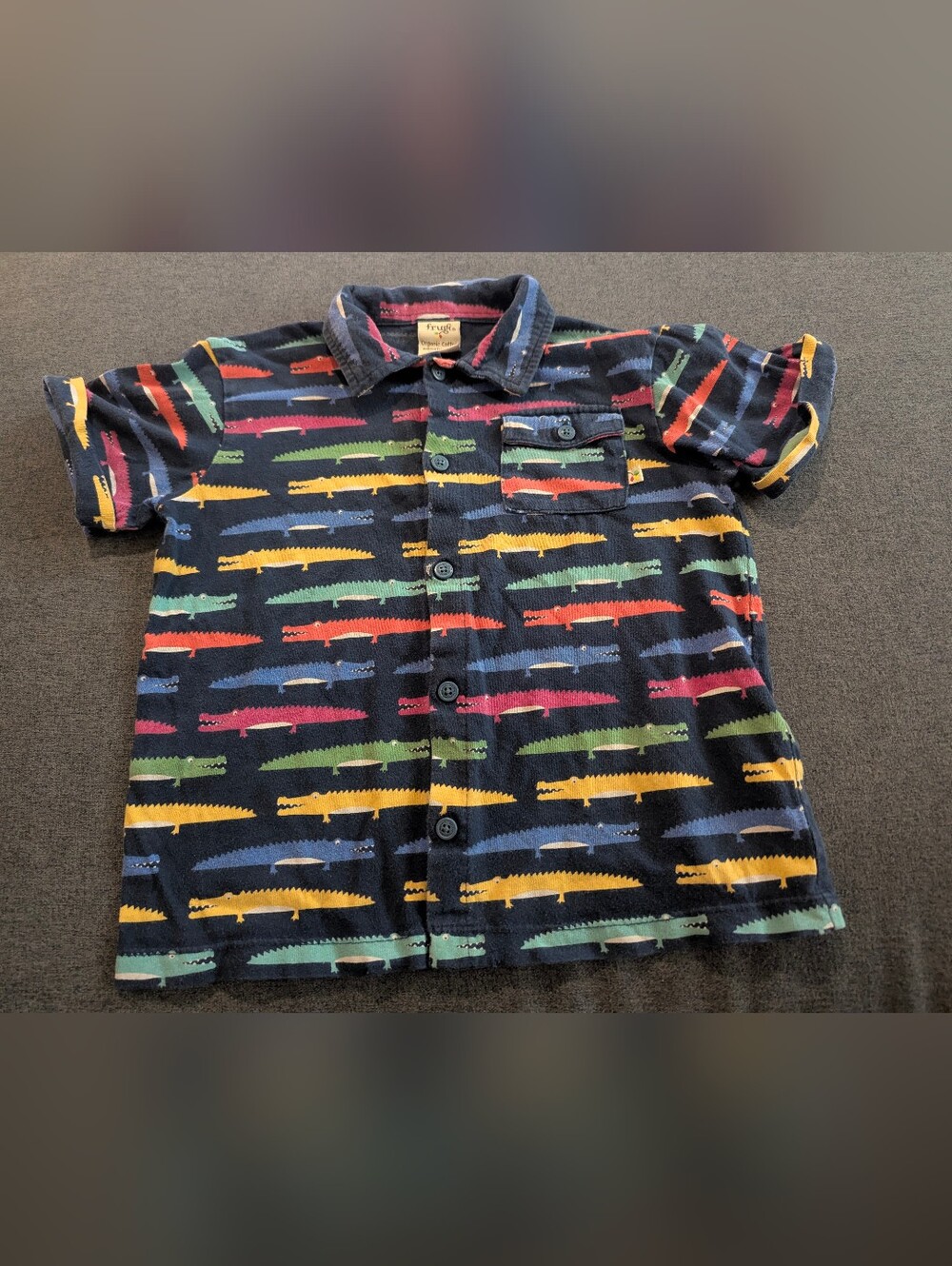 Frugi Children's Navy Crocodile Print Button-Down Shirt